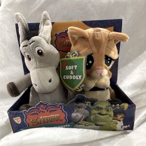 NWOT Shrek The Third Donkey & Puss In Boots Plush DreamWorks 2007